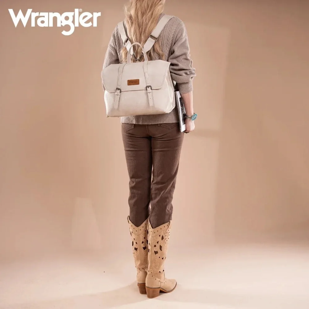 Wrangler Top Handle Carry Satchel/Laptop Bag/Backpack/Crossbody Beige